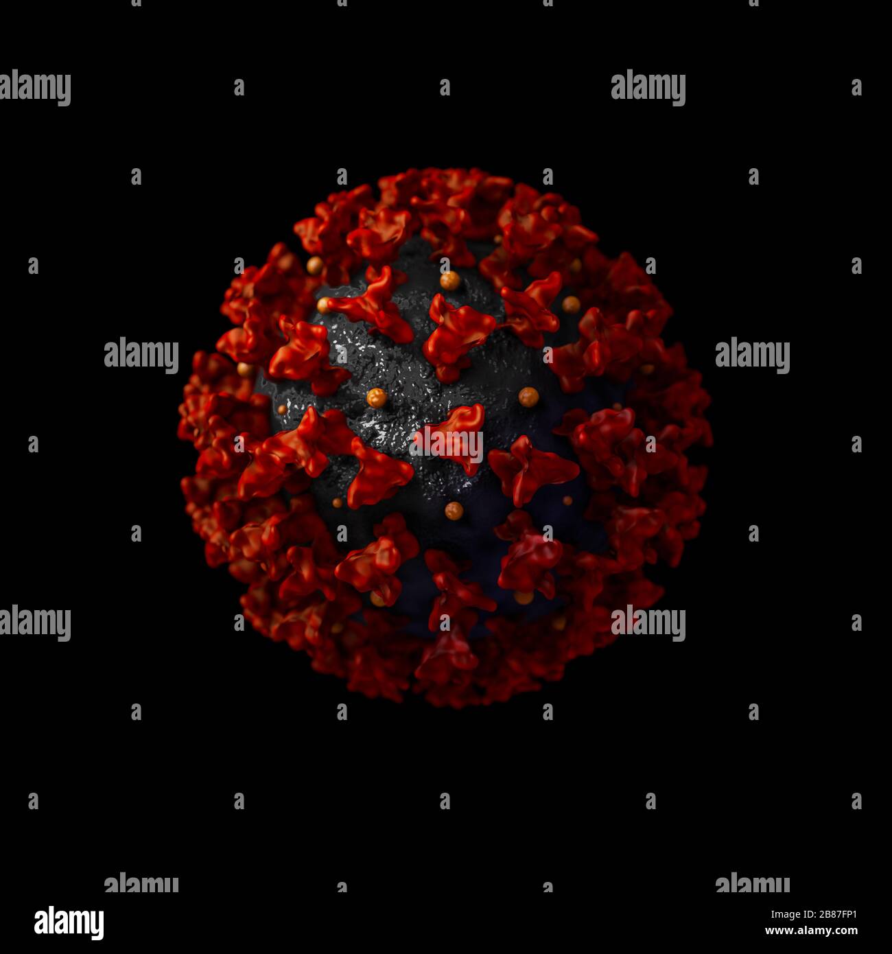 COVID-19 Isolated on a black background Chinese coronavirus under the microscope. Realistic 3d illustration. Pandemic, disease. Floating China Stock Photo