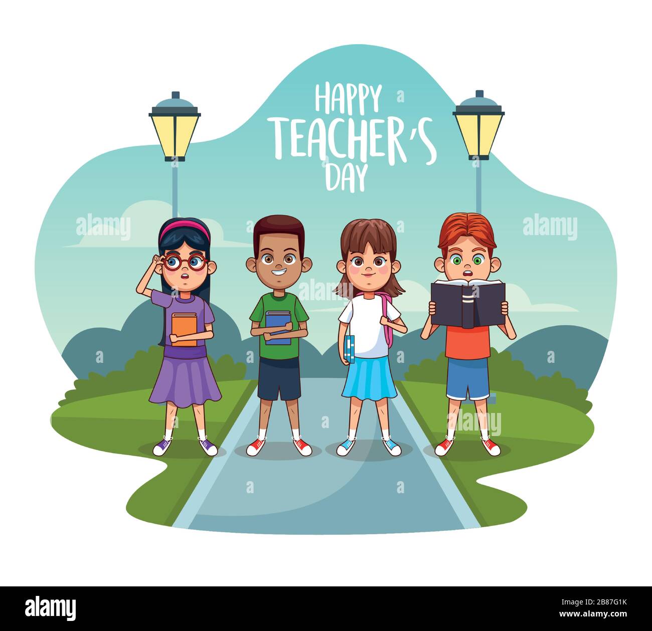 happy teachers day card with students in the street Stock Vector Image &  Art - Alamy