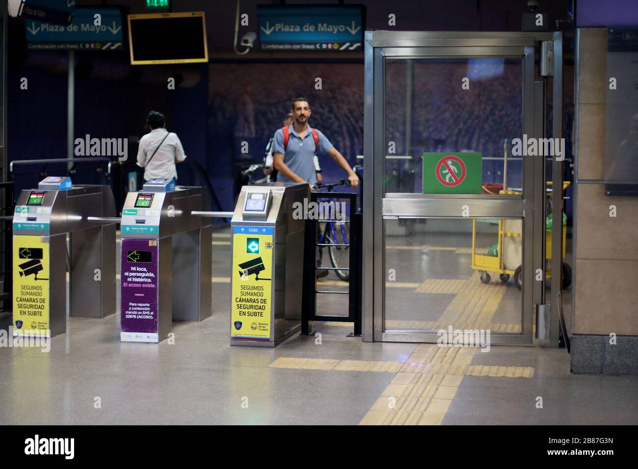 BUENOS AIRES, 20.03.2020: Station of subway without passengers after Alberto Fernandez, Argentina´s president, decree compulsory social isolation Stock Photo
