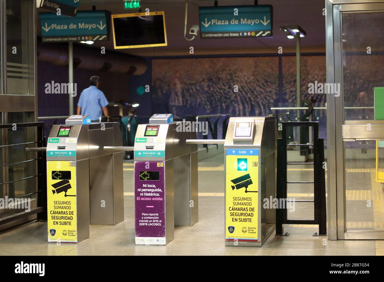 BUENOS AIRES, 20.03.2020: Station of subway without passengers after Alberto Fernandez, Argentina´s president, decree compulsory social isolation Stock Photo