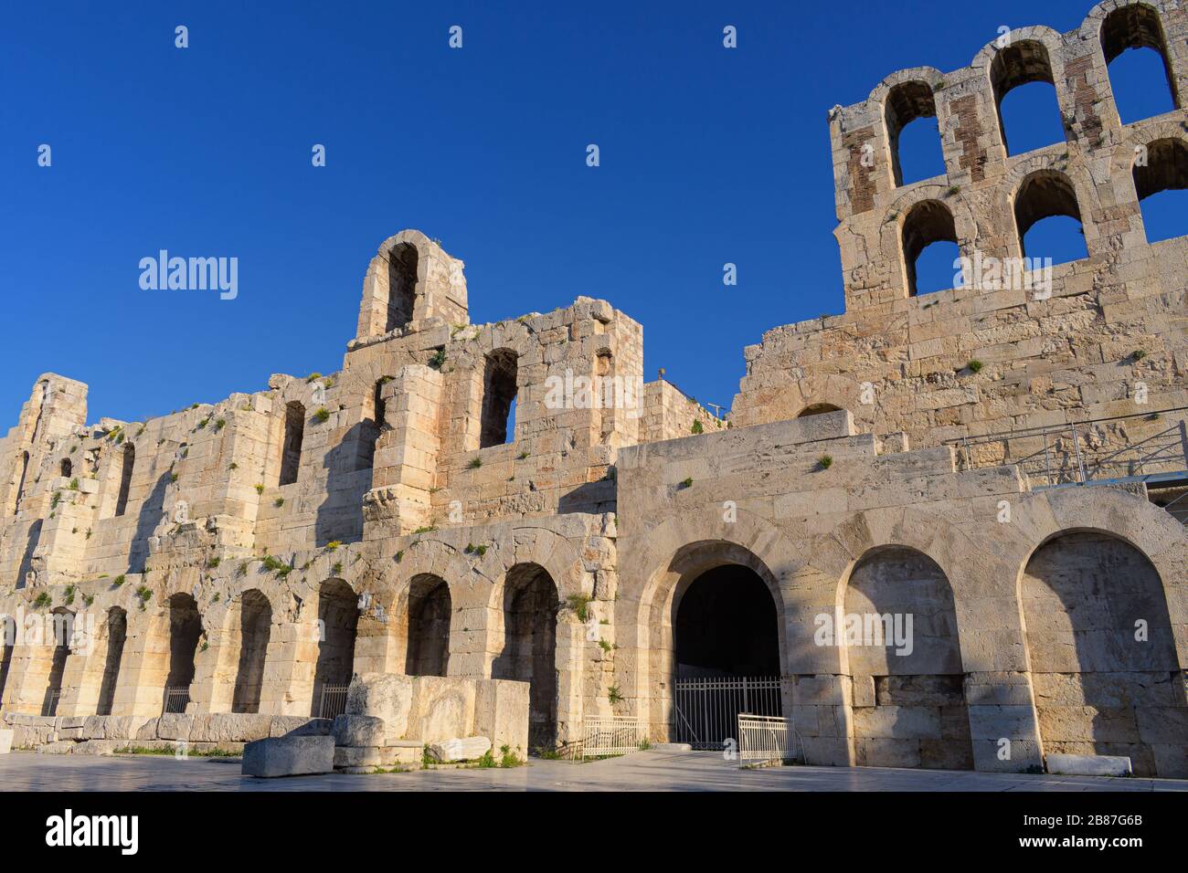 Herodus Atticus theatre entrance under Acropolis, Athens, Greece Stock Photo