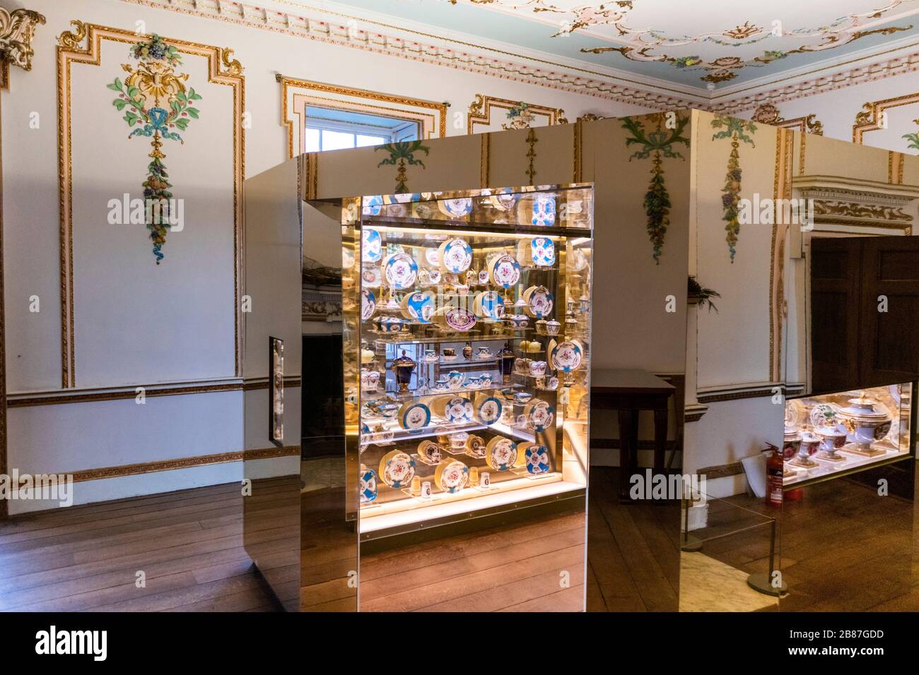 Display of porcelain at Croome Court, Worcestershire UK Stock Photo
