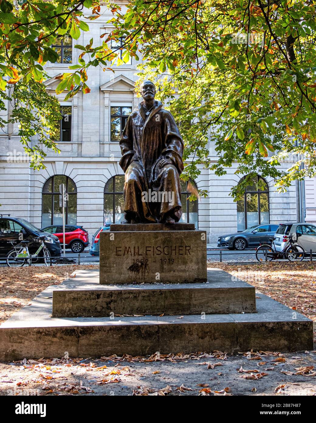 Statue of Emil Fischer, Nobel Prize winning chemist at Robert Koch Platz at entrance to Charite-Mitte Hospital campus, Mitte ,Berlin ,Germany Stock Photo