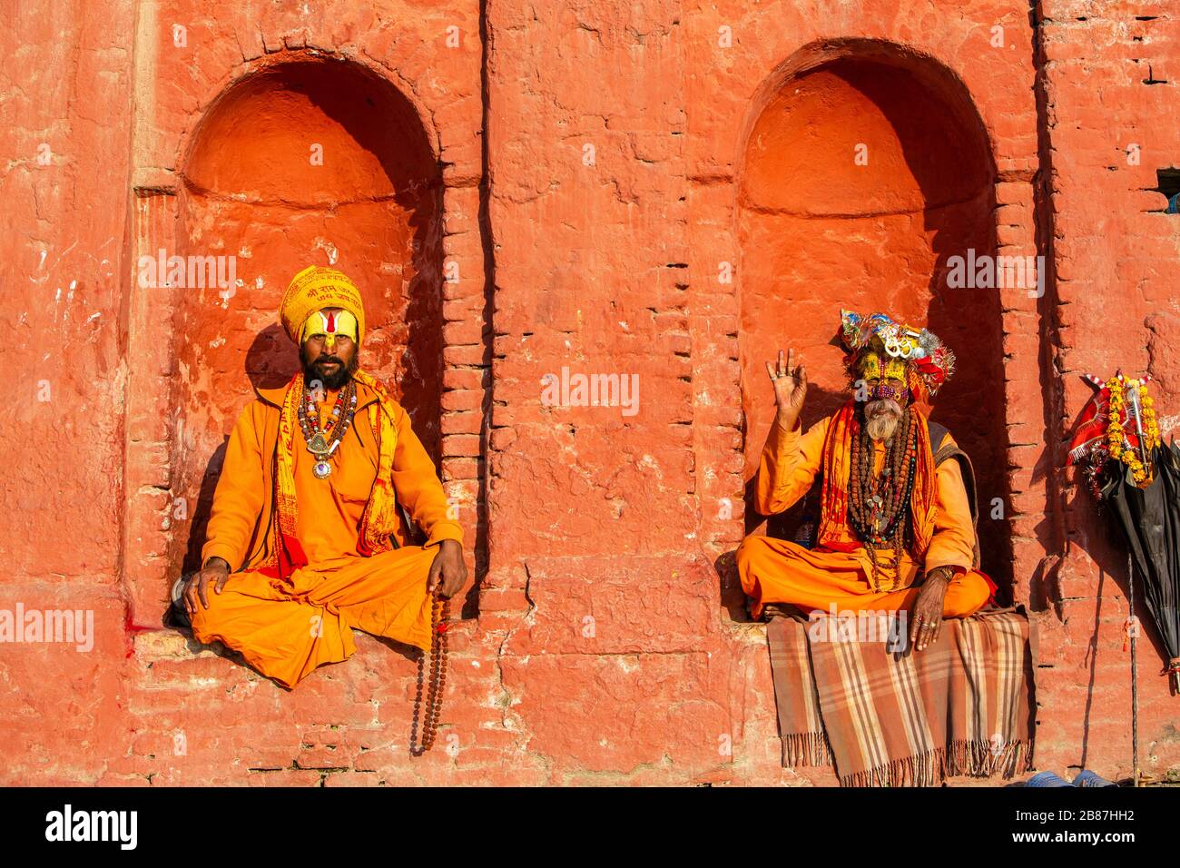 Sadu portraits at Pashupatinath in Kathmandu, Nepal Stock Photo