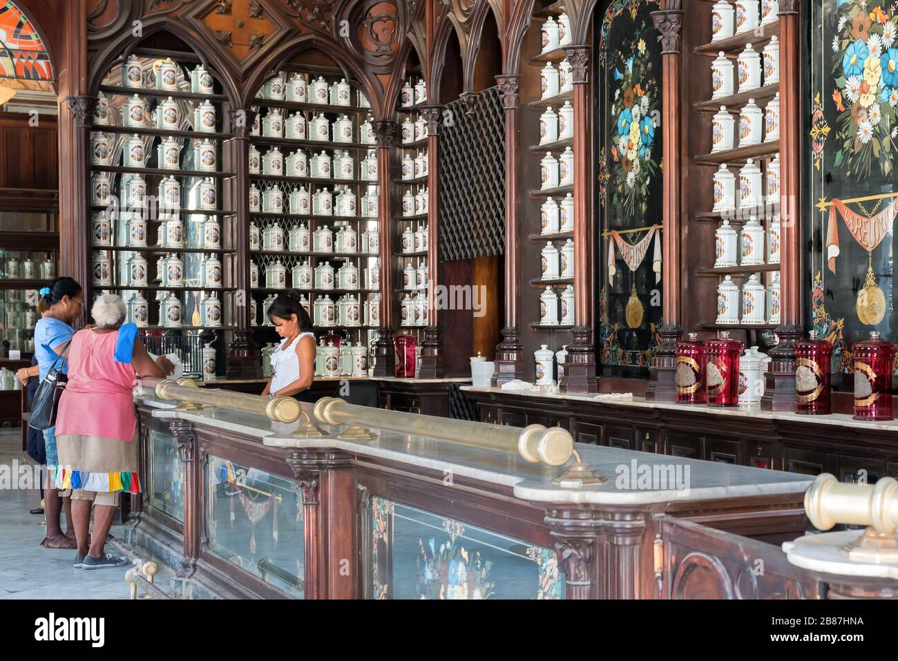 Inside view of the Pharmaceutical Museum (Taquechel Pharmacy) in Old Havana, Cuba. Stock Photo