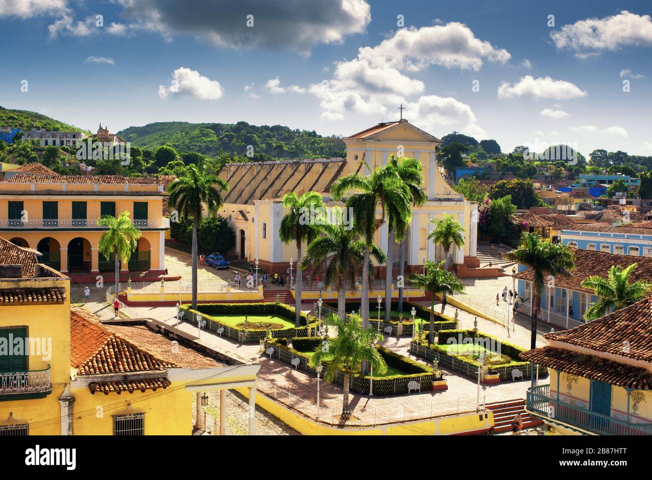 AERIL View of Trinidad Cuba, Church of the Holy Trinity and Plaza Mayor. Stock Photo