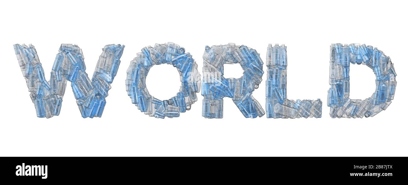 World word spelt out in empty plastic bottle font stock photo alamy