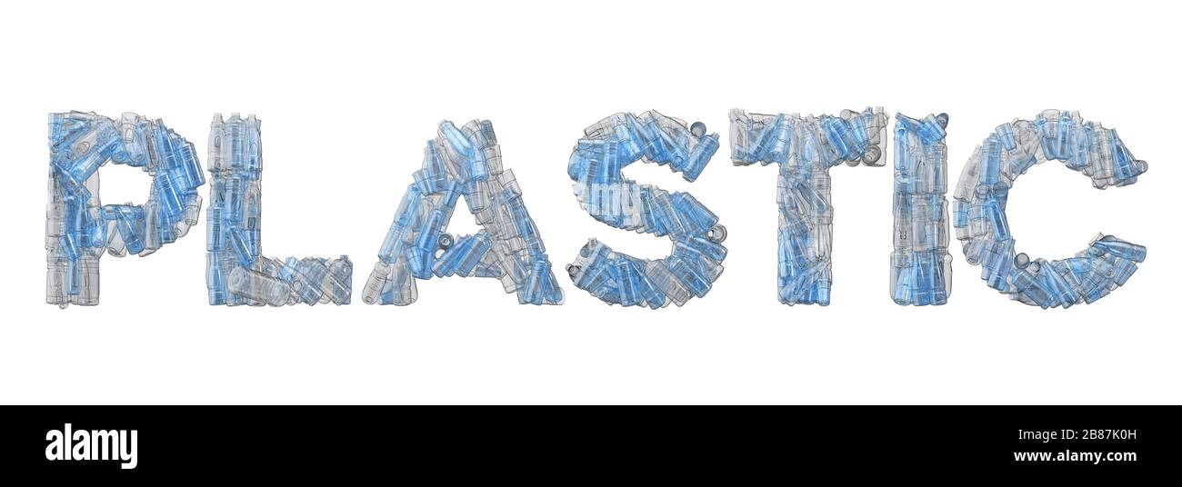 Plastic word spelt out in empty plastic bottle font Stock Photo - Alamy
