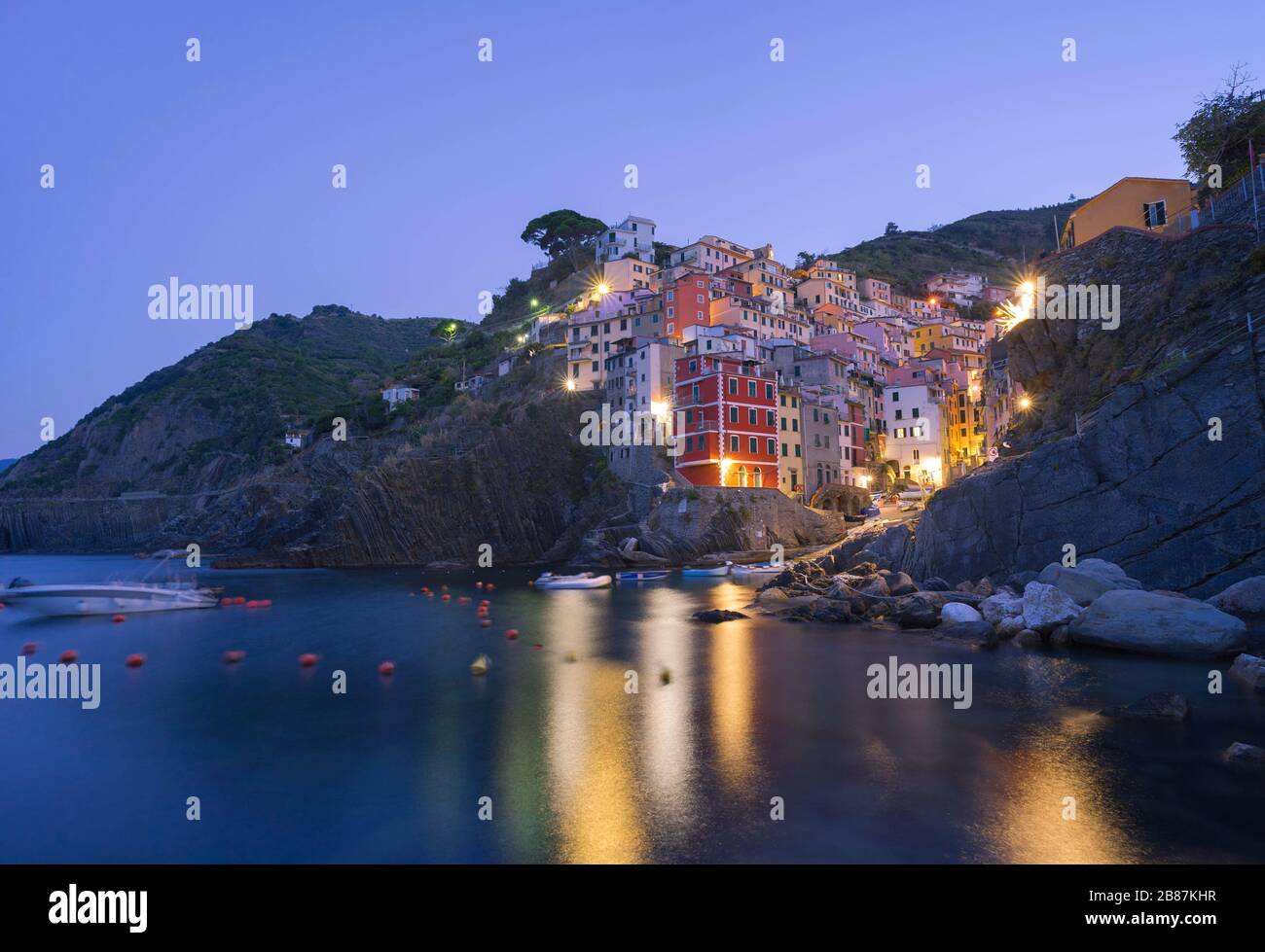 The village Riomaggiore in Cinque Terre in the morning. Stock Photo