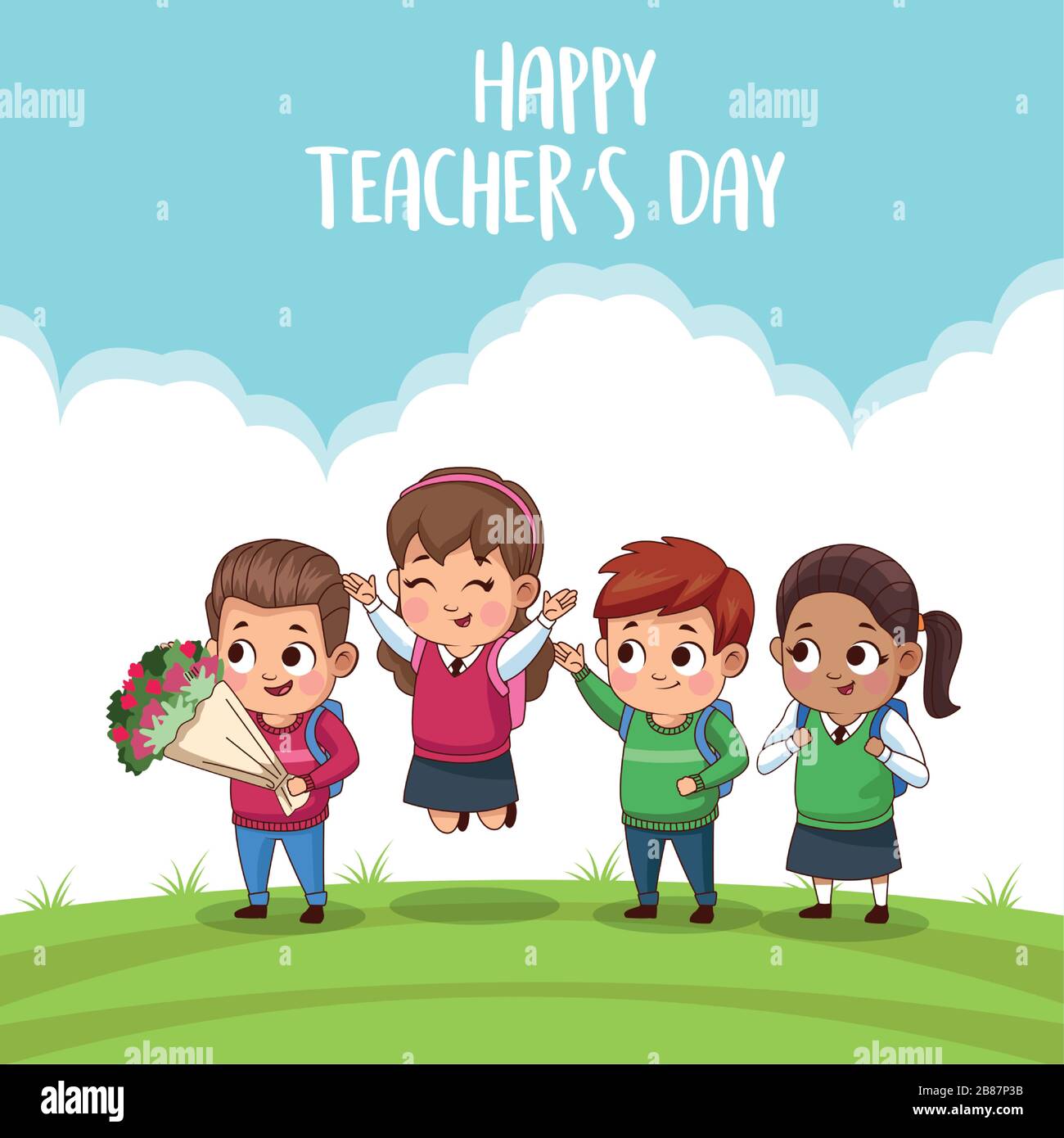 happy teachers day card with students in the field Stock Vector Image & Art  - Alamy