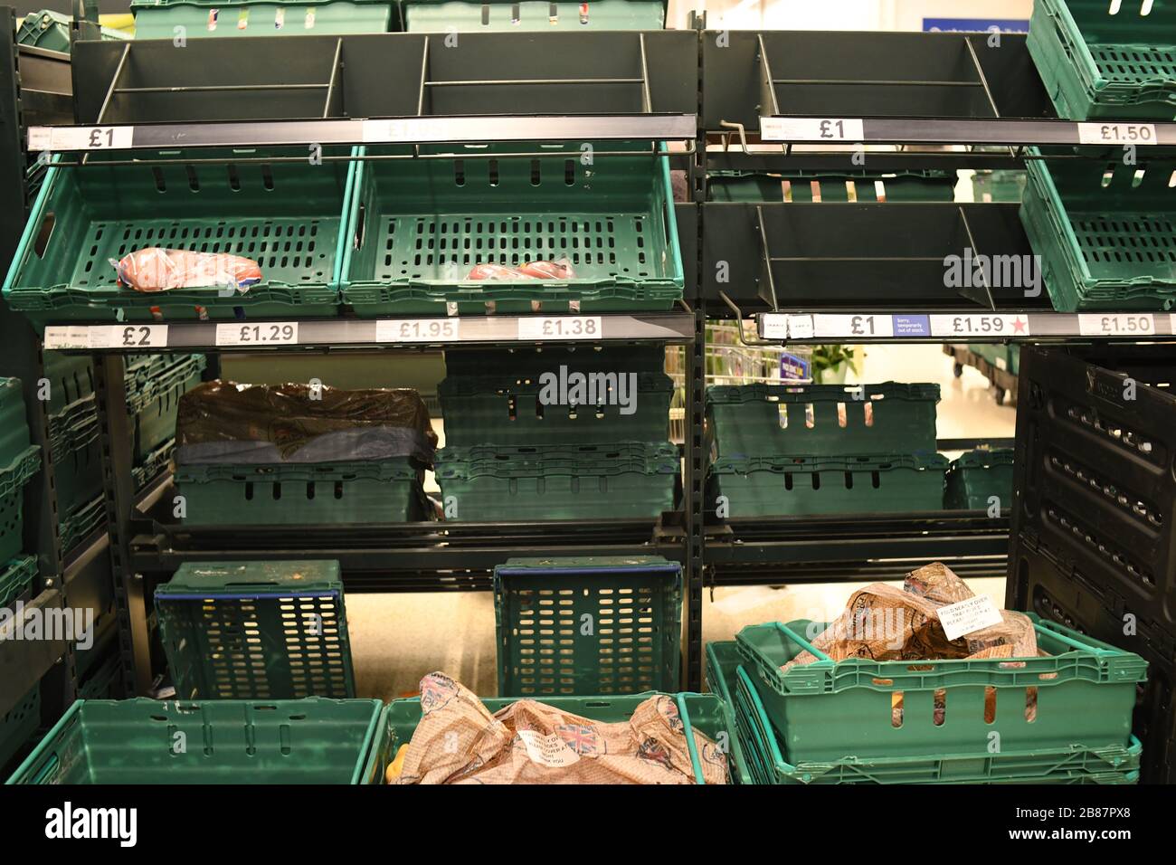 London, UK. 20th Mar 2020. Empty shelves at Tesco of the coronavirus