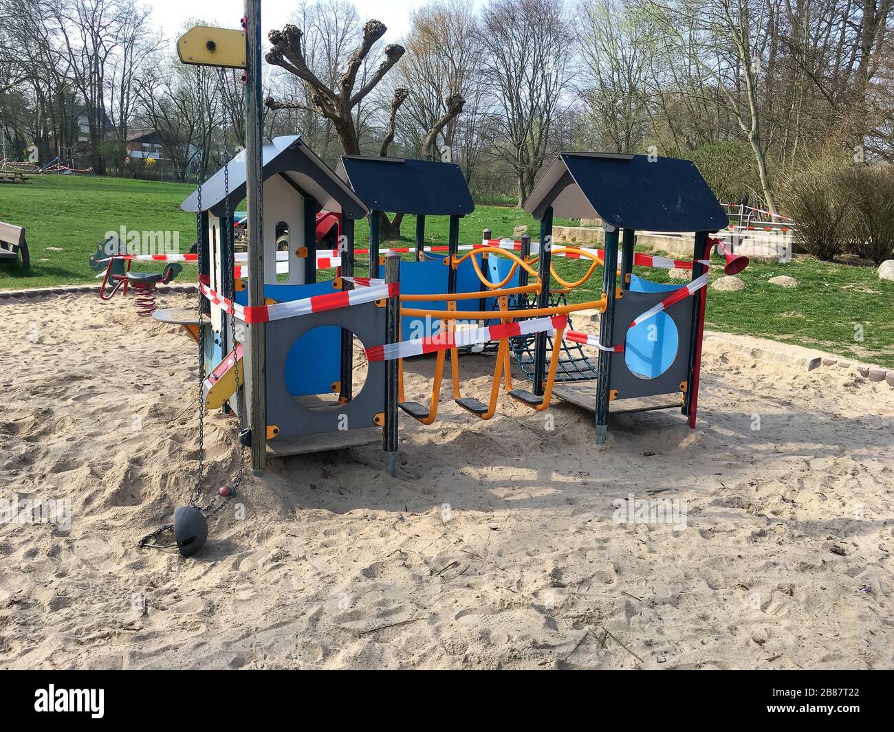 ESCHBORN, GERMANY - March 20 2020: A children's playground closed due to anti-corona measures Stock Photo