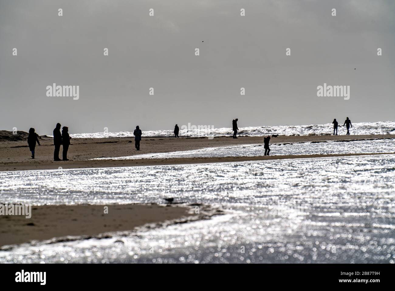 Wadden Sea, beach in the west of Borkum, island, East Frisia, winter, season, autumn, Lower Saxony, Germany, Stock Photo