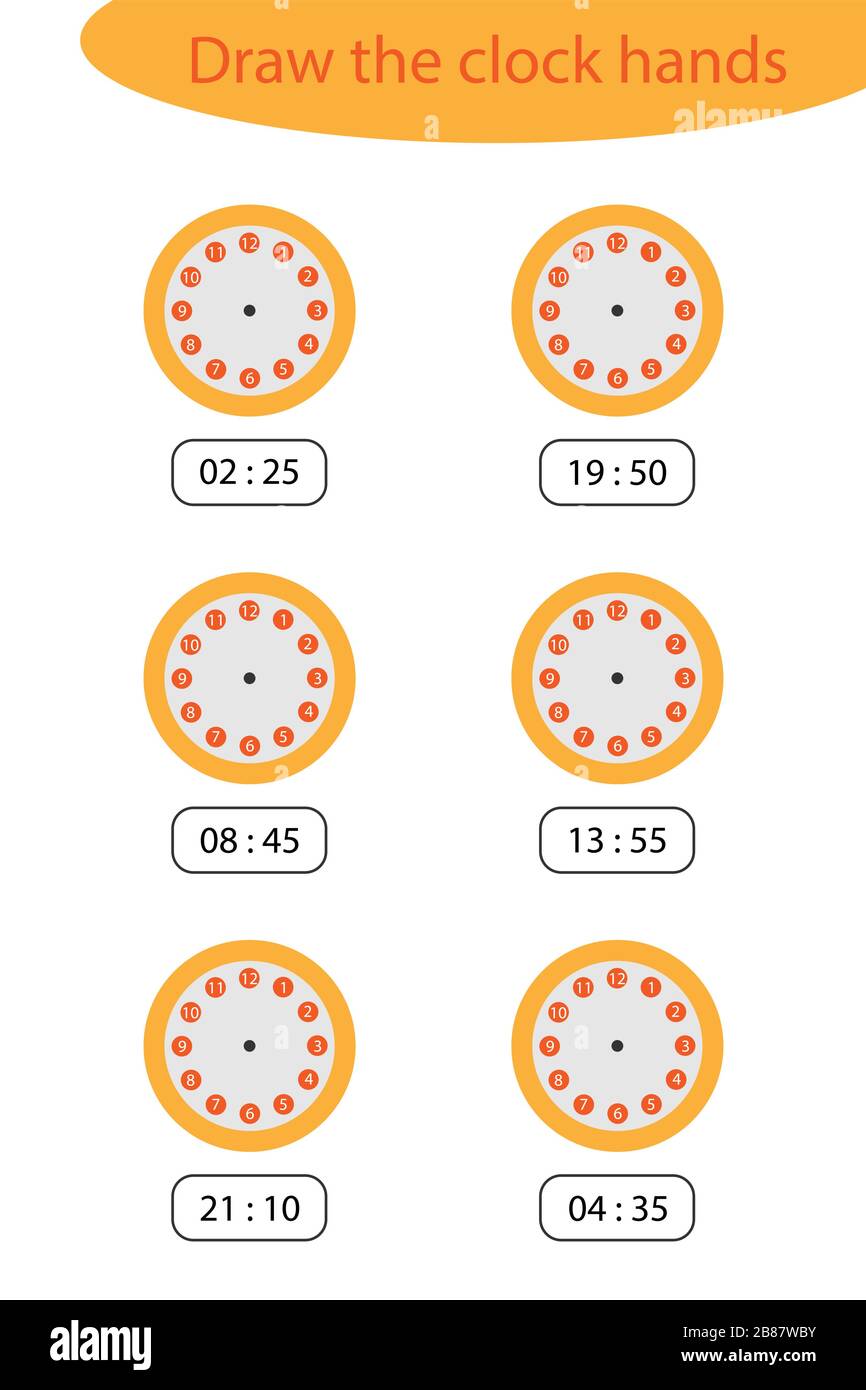 What time is it, draw the clock hands, game with clocks for children