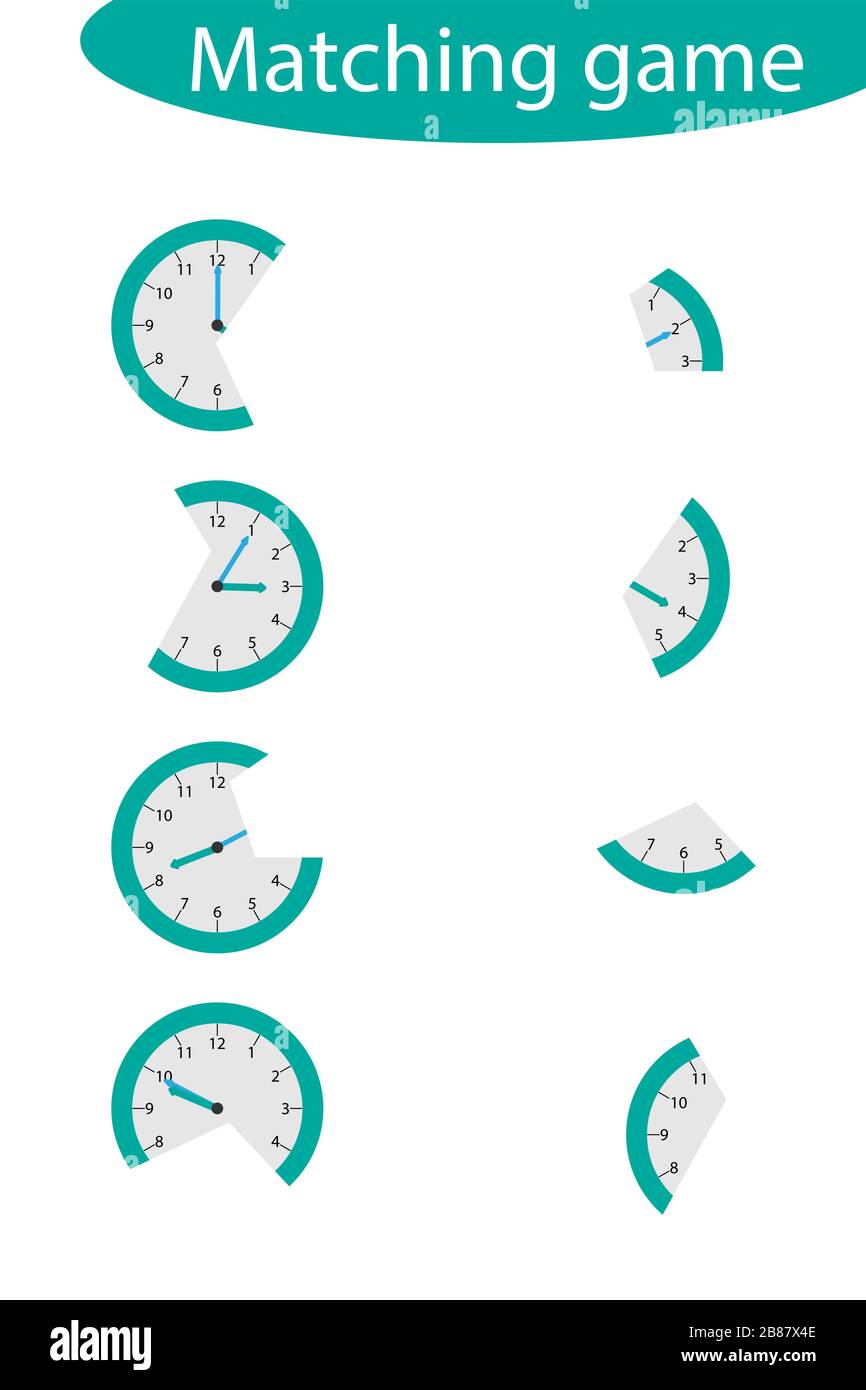 Find the second part of clocks for children, fun education game for