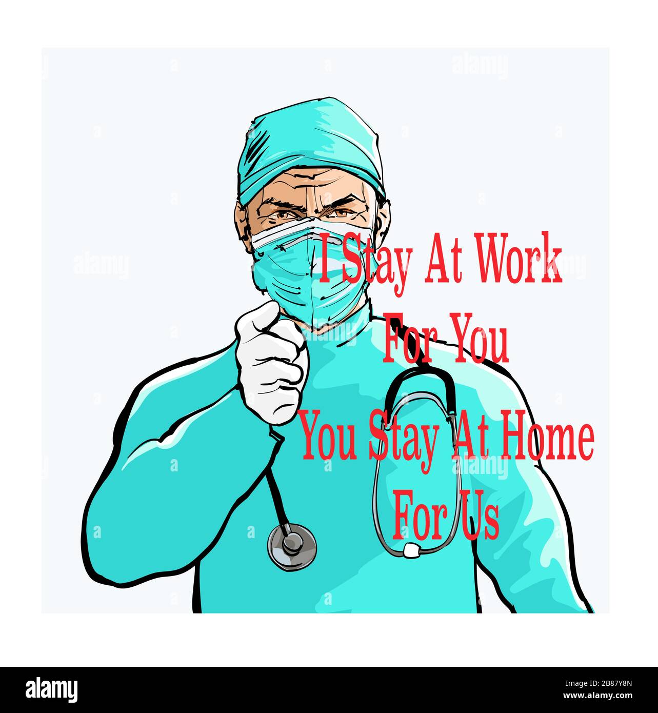 Doctor making recommendation to stay at home because of the corona covid pandemic - vector illustration Stock Vector