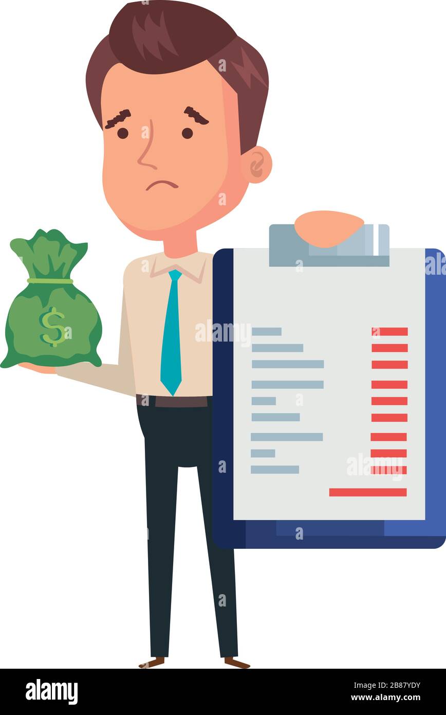 money bag with businessman and clipboard document Stock Vector Image ...