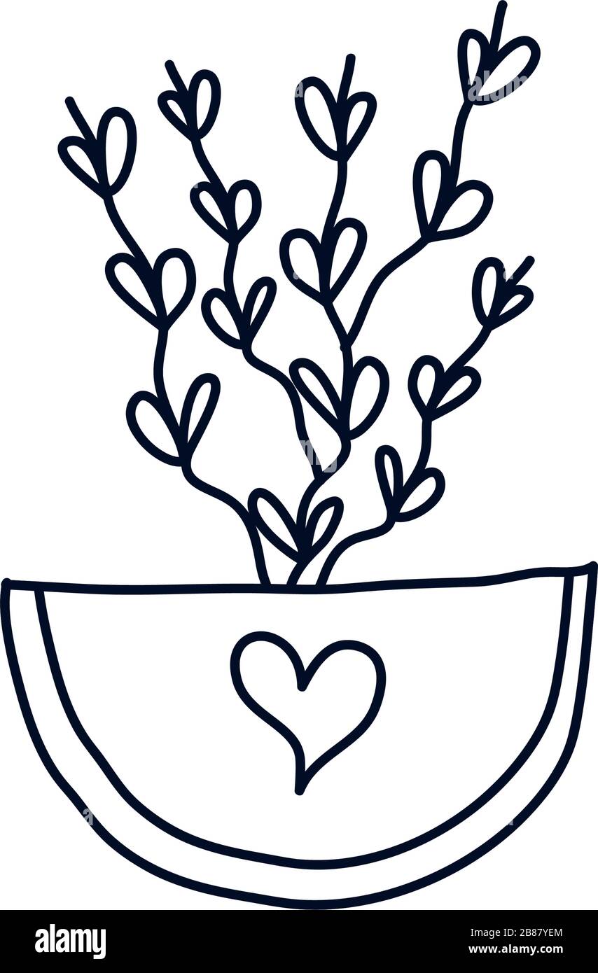 cute plant in a pot icon over white background, minimalist tattoo ...