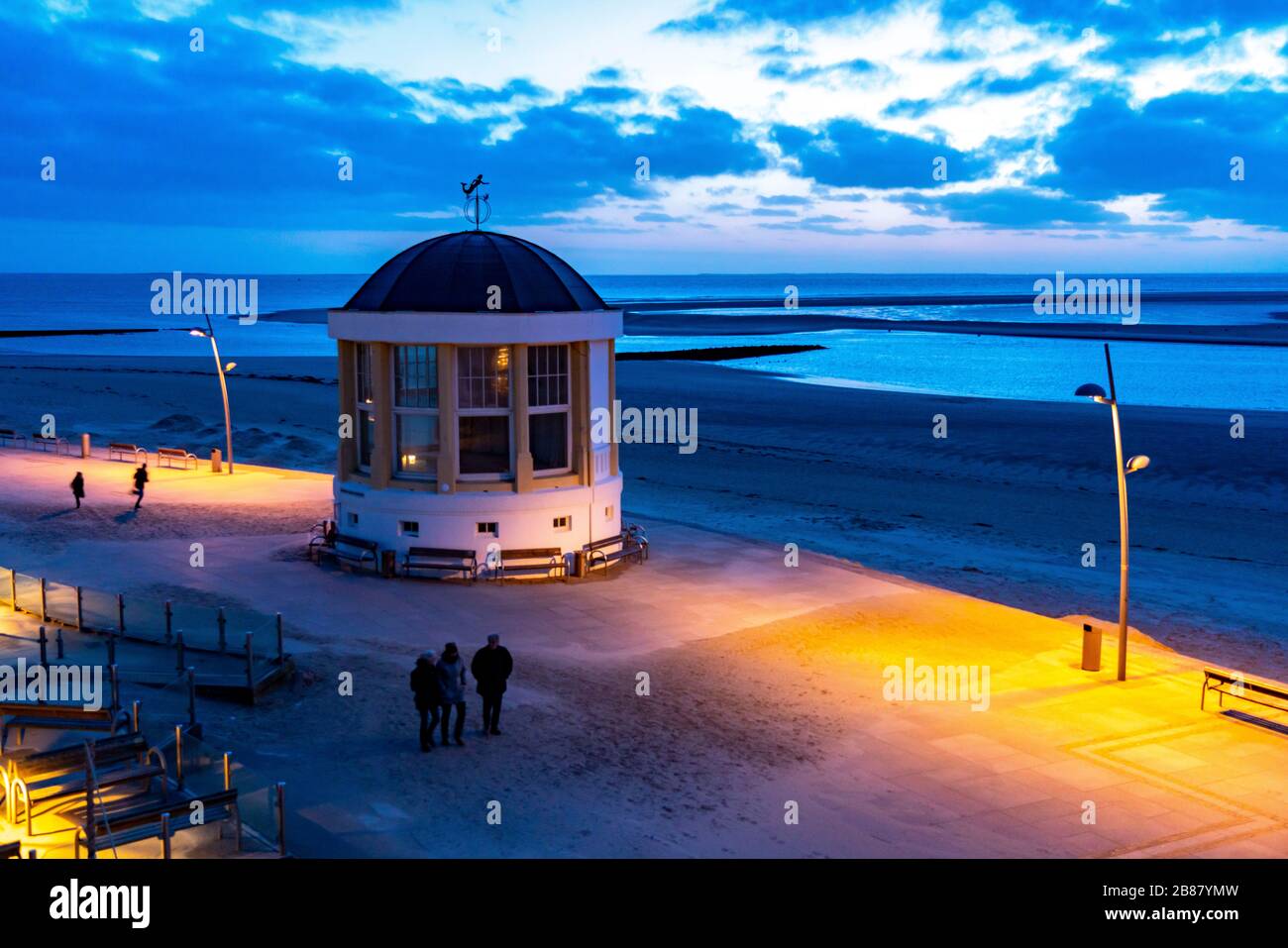 Beach promenade, music pavilion, , west beach, beach walk, beach, island, East Frisia, winter, season, autumn, Lower Saxony, Germany, Stock Photo