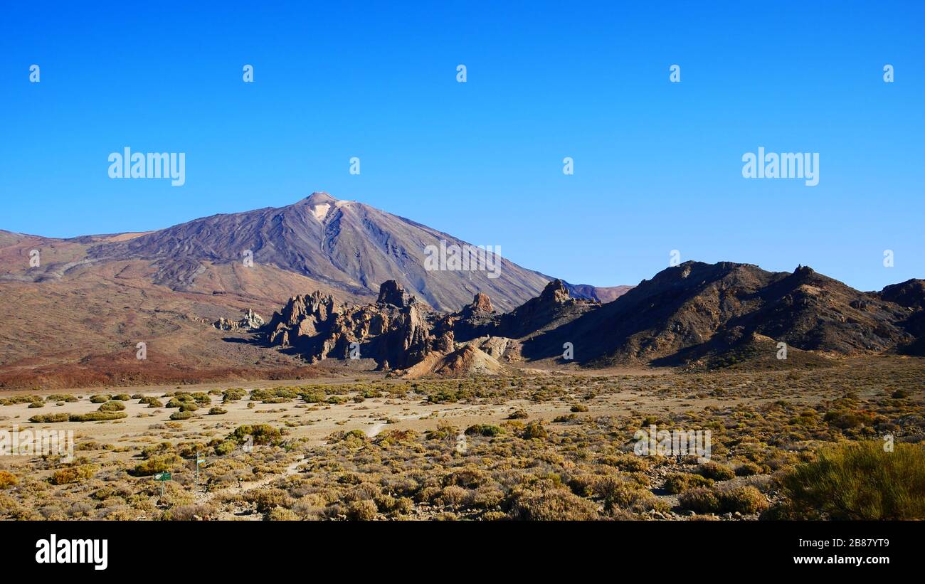 Tenerife, Spain: The Teide vulcano behind the Sendero Roques de García Stock Photo