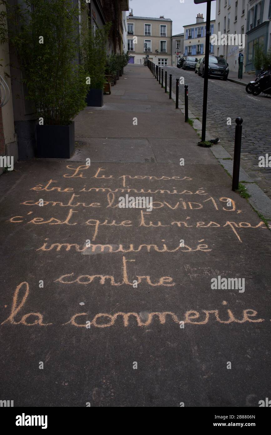 Coronavirus grafitti, rue Paul Albert, 75018 Paris, France Stock Photo