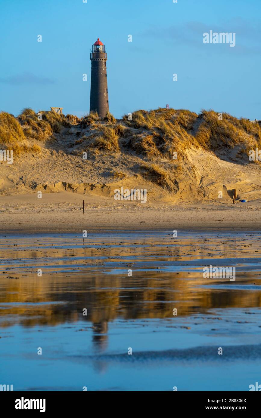 New lighthouse, dunes, Borkum, island, East Frisia, winter, season, autumn, Lower Saxony, Germany, Stock Photo