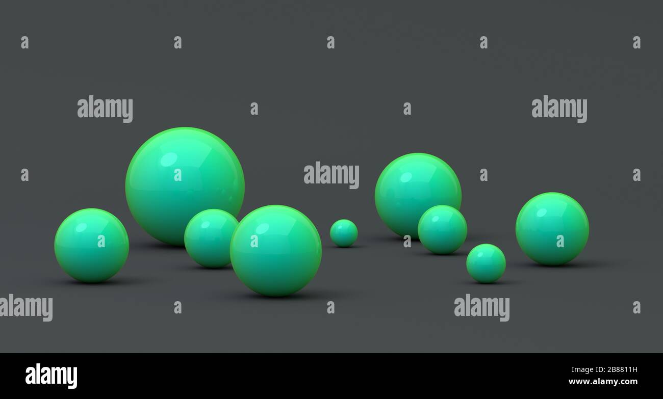 Abstract 3d render of spheres, composition with geometric shapes ...