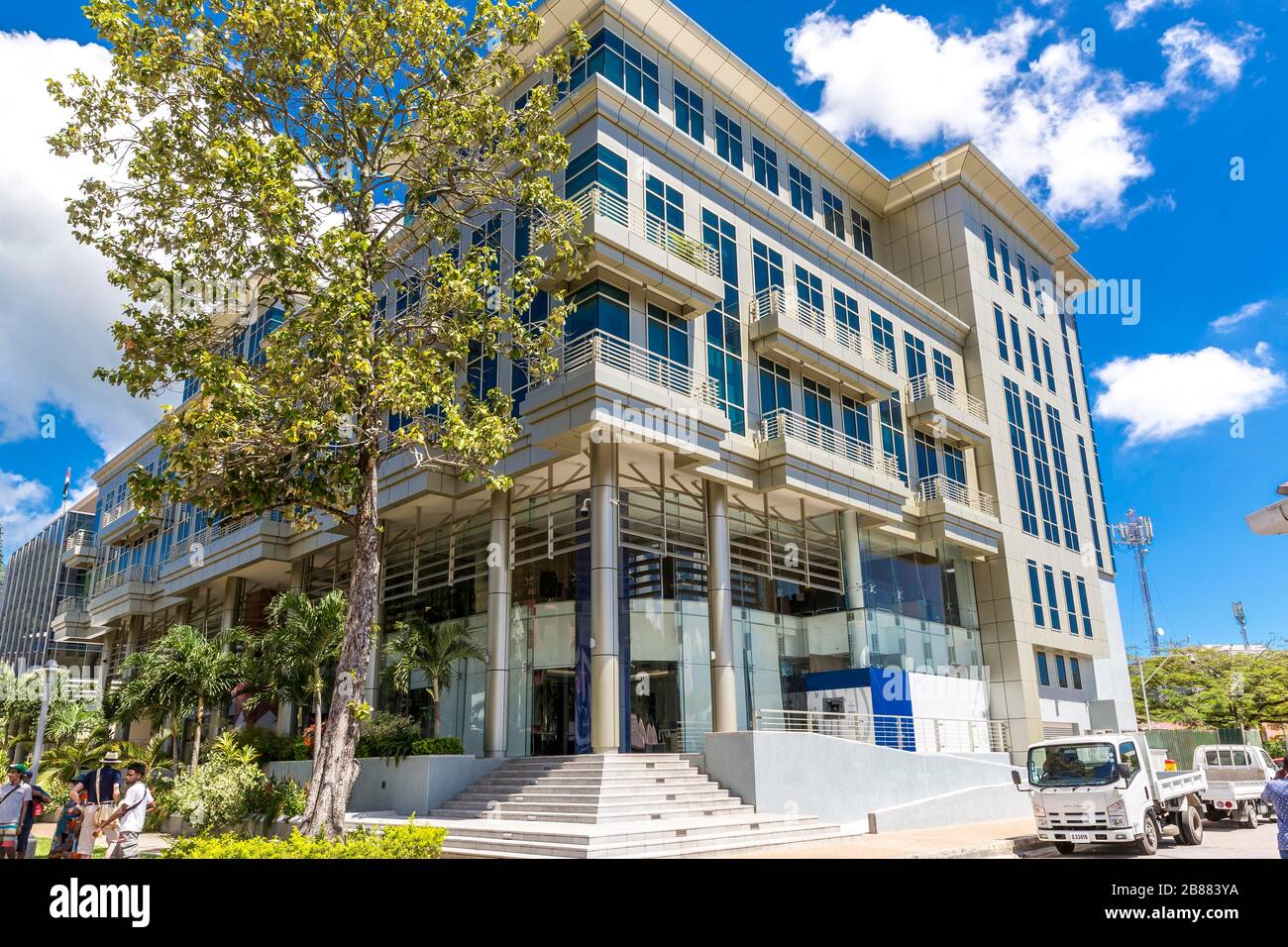 Bank building, Victoria, Mahe Island, Seychelles, Indian Ocean Stock Photo