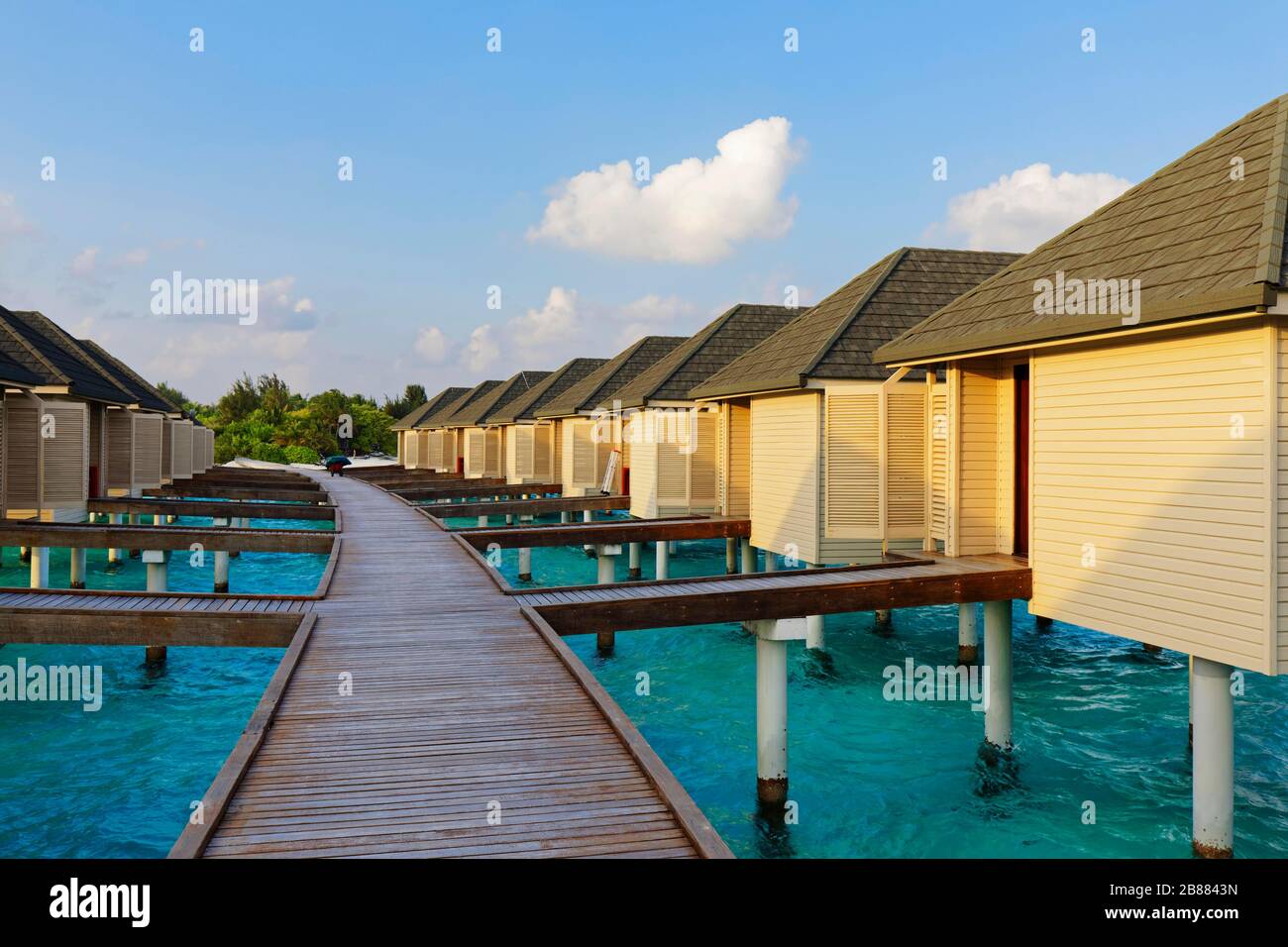 Water bungalows, Summer Island, North Male Atoll, Maldives Stock Photo