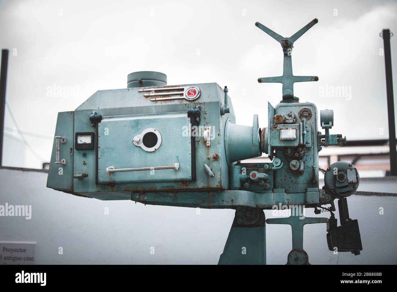 Vintage Teal Projector Equipment put as an Urban Statue Stock Photo - Alamy