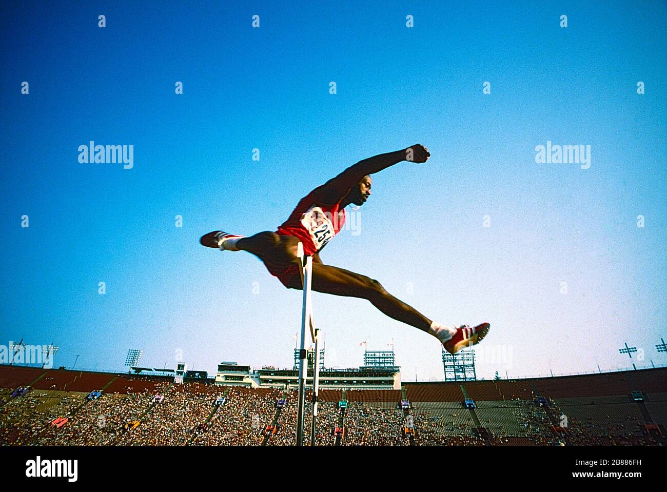 Edwin Moses competing at the 1984 US Olympic Track and Field Team Trials Stock Photo