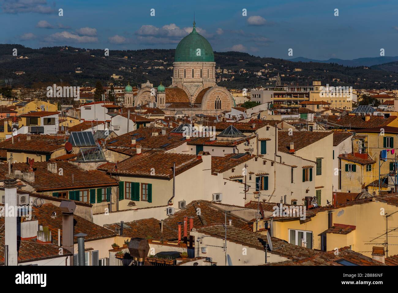 Florence cityscape panorama on the Synagogue and the characteristic