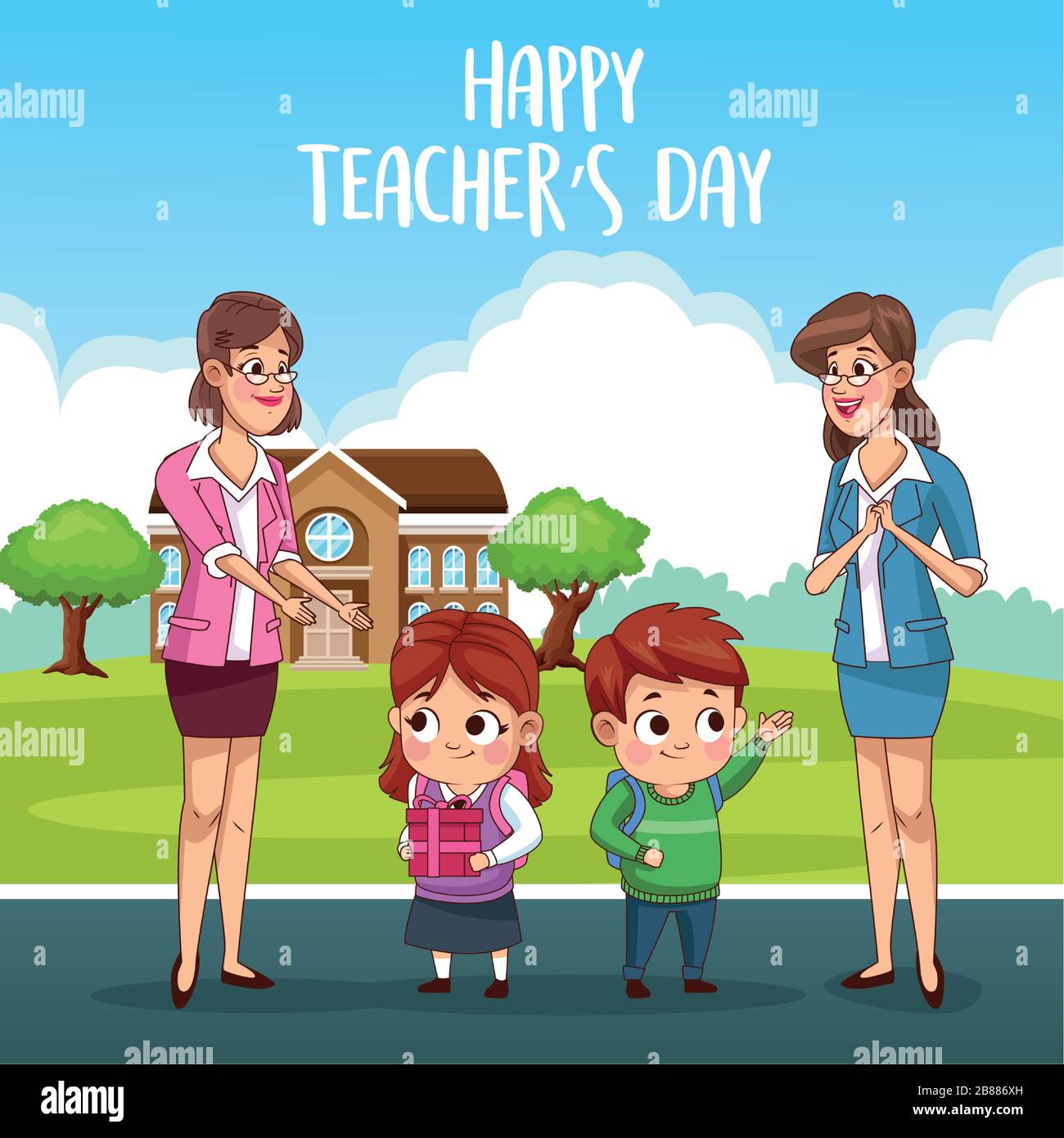 happy teachers day card with teacher and students outdoor house Stock  Vector Image & Art - Alamy