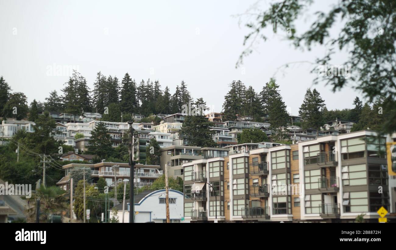 Apartment buildings and street life in White Rock British Columbia