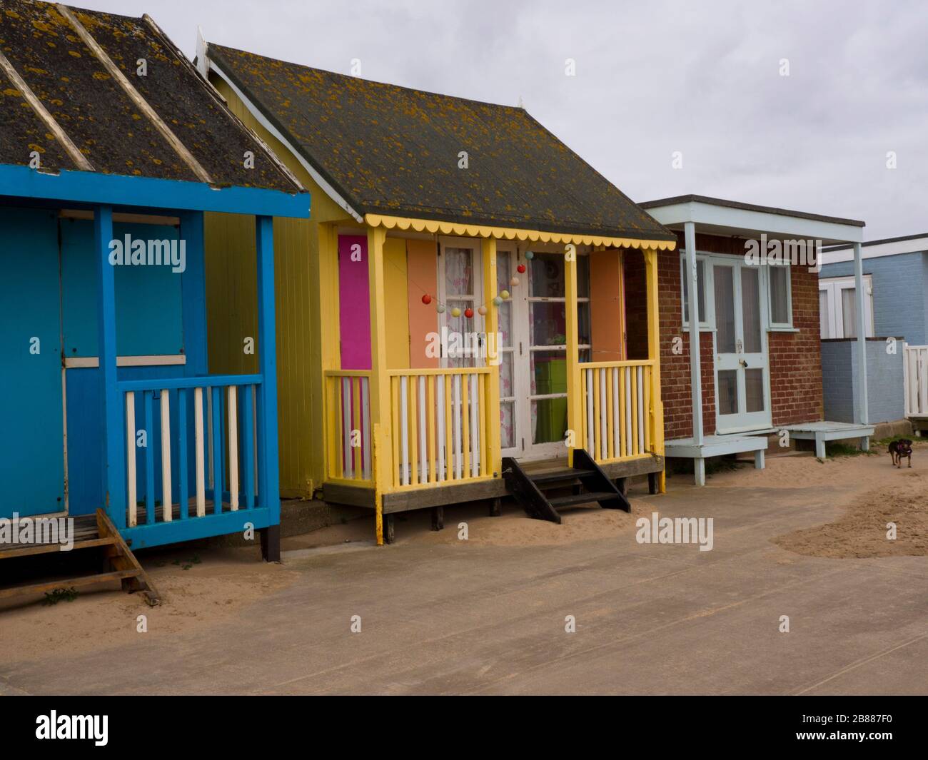 Beach huts along the promenade between Sandilands and Sutton on Sea