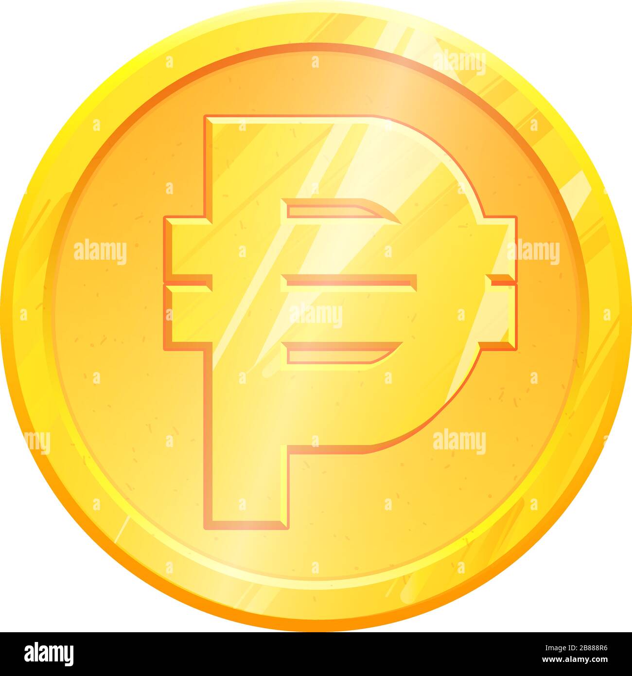 PHP Golden peso coin symbol on white background. Finance investment concept. Exchange Philippine currency Money banking illustration. Business income earnings. Financial sign stock vector. Stock Vector