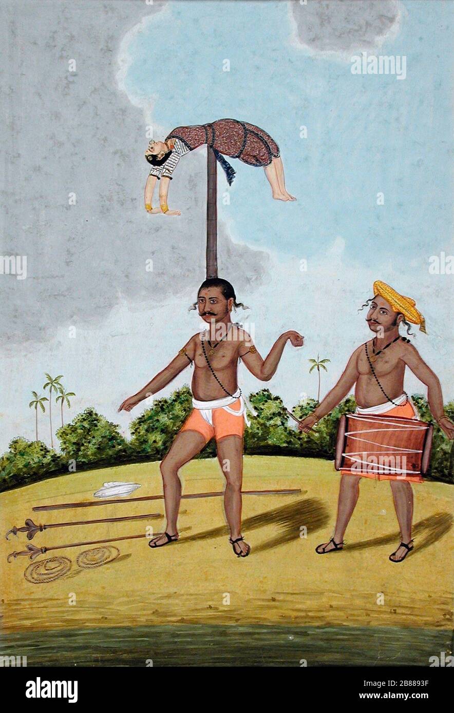 Acrobats; English: India, Tamil Nadu, Thanjavur (Tanjore), circa 1850  Drawings; watercolors Opaque watercolor and ink on paper Indian Art Special  Purpose Fund (.2) South and Southeast Asian Art; circa 1850 date  QS:P571,+1850-00-00T00:00:00Z/9 ...