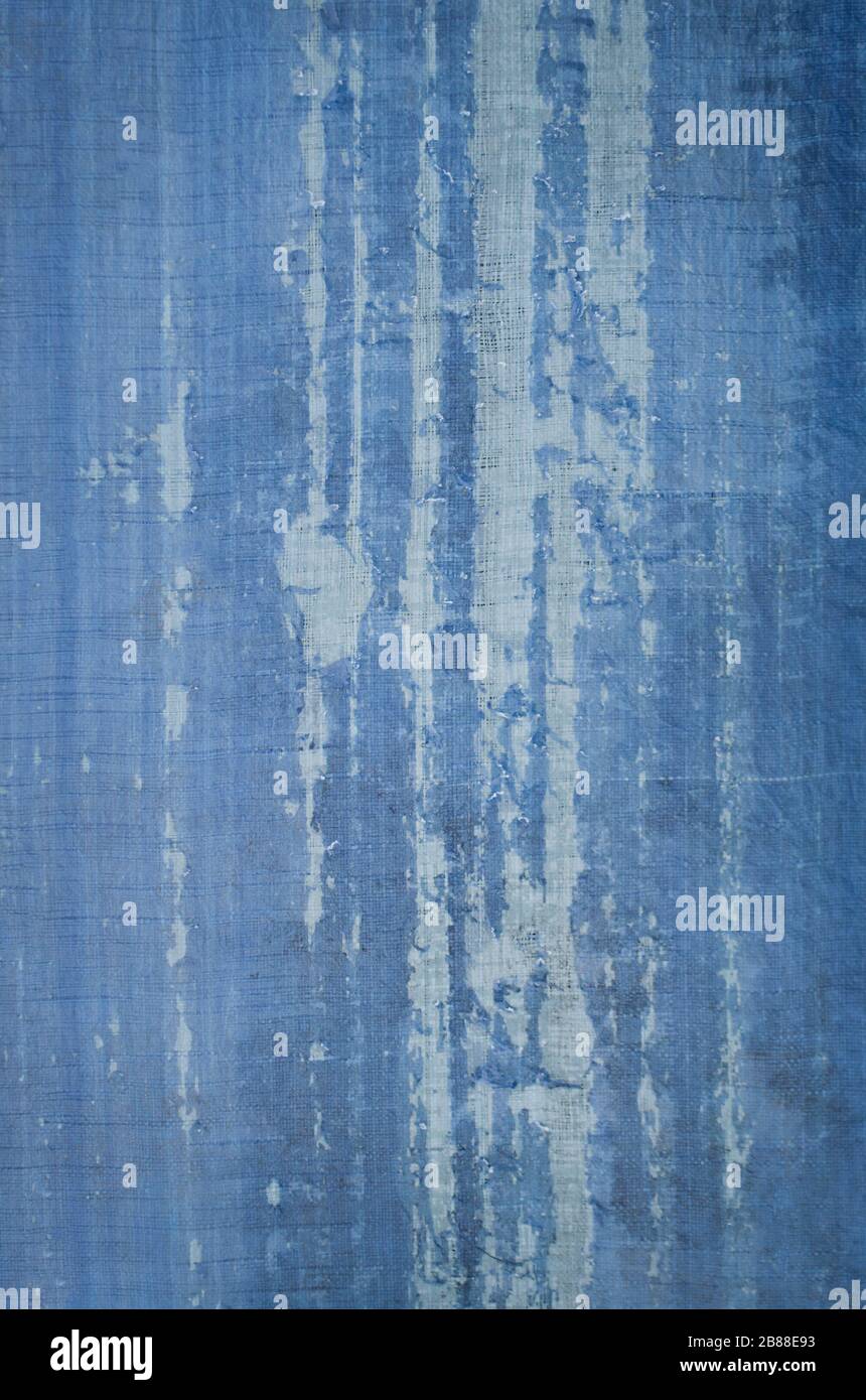 Close up blue dirty old plastic sacks texture. Stock Photo