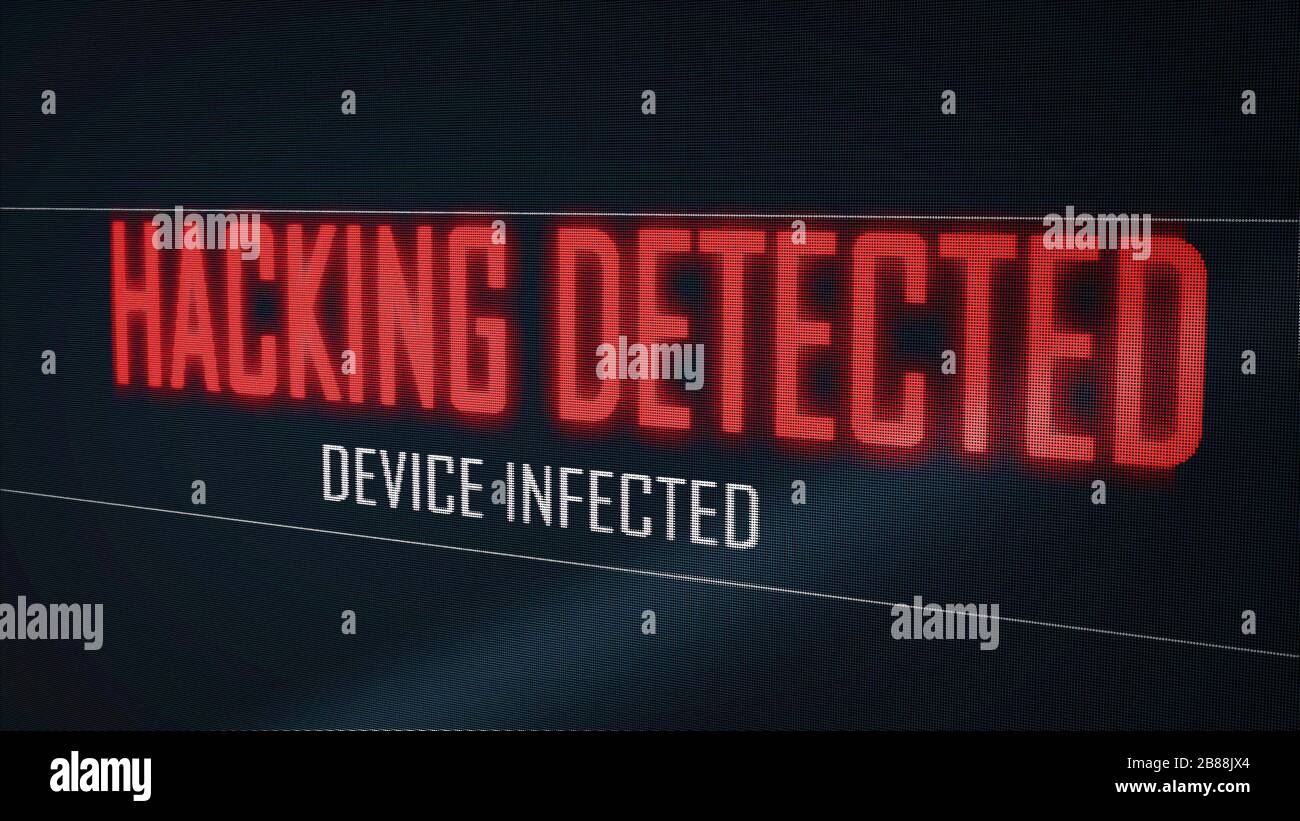 Hacking detected device infected from virus on computer screen pixel