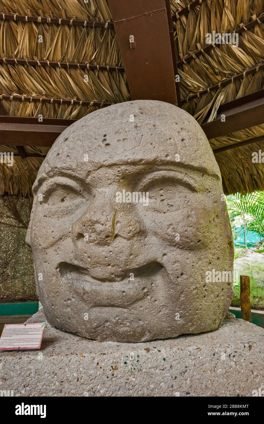 Colossal Head 2 replica, Olmec basalt sculpture at Parque La Venta in
