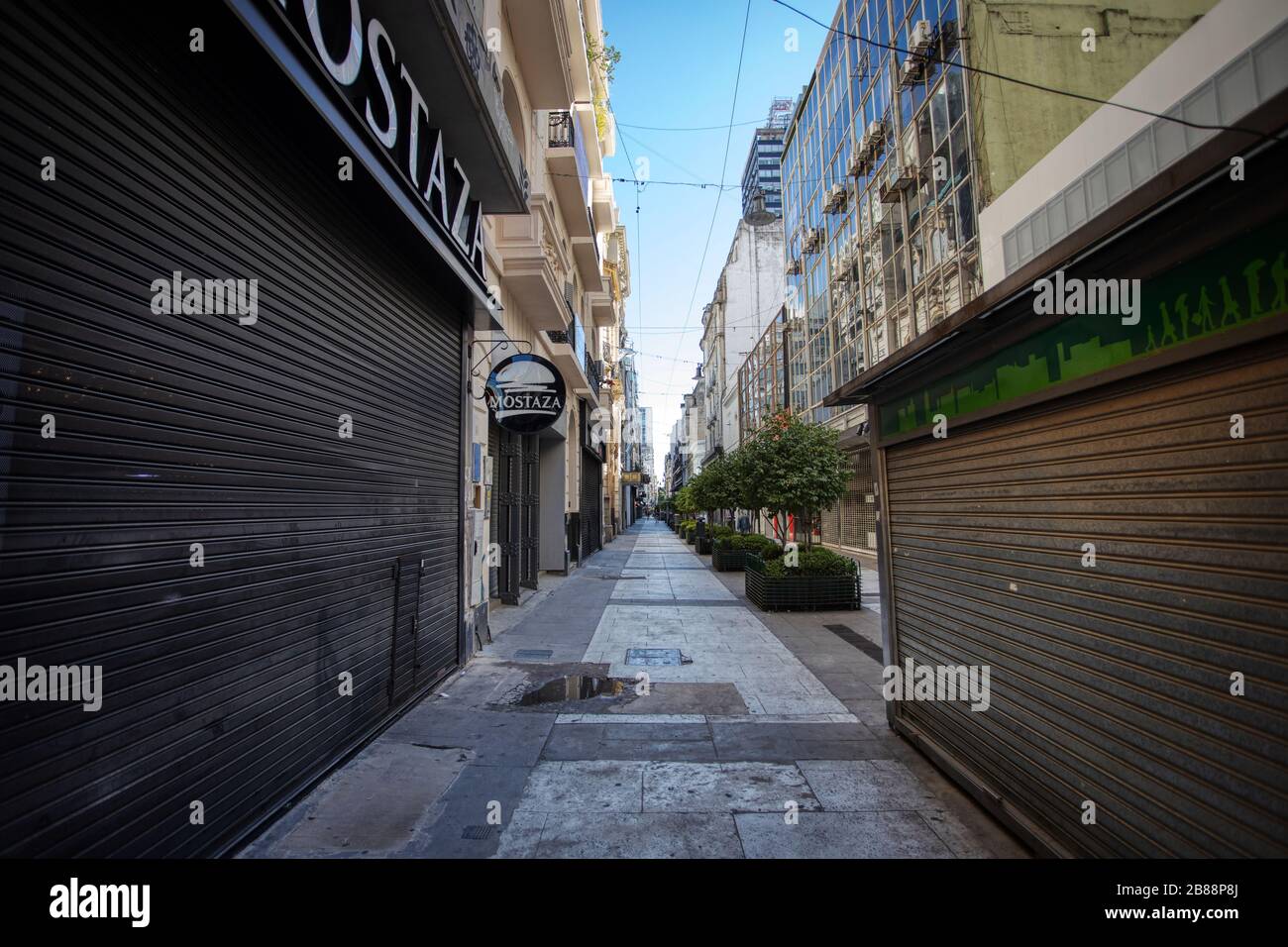 Buenos Aires, Argentina - March 20, 2020: Buenos Aires Downtown streets view the day after the state of emergency quarentine In Buenos Aires, Argentin Stock Photo