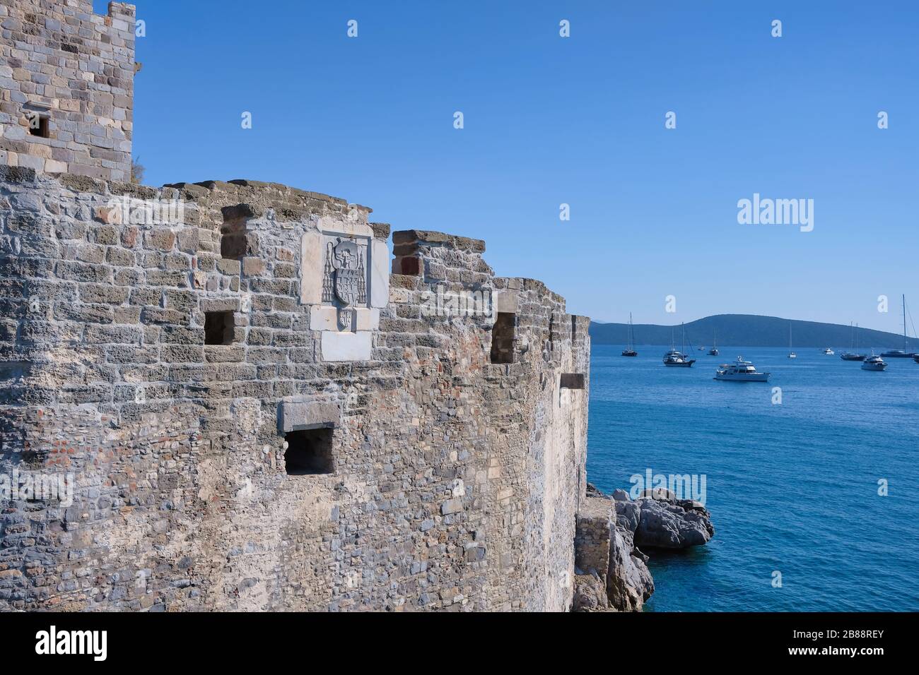 Bodrum Downtown with castle, beach and marina. View of Bodrum Beach ...