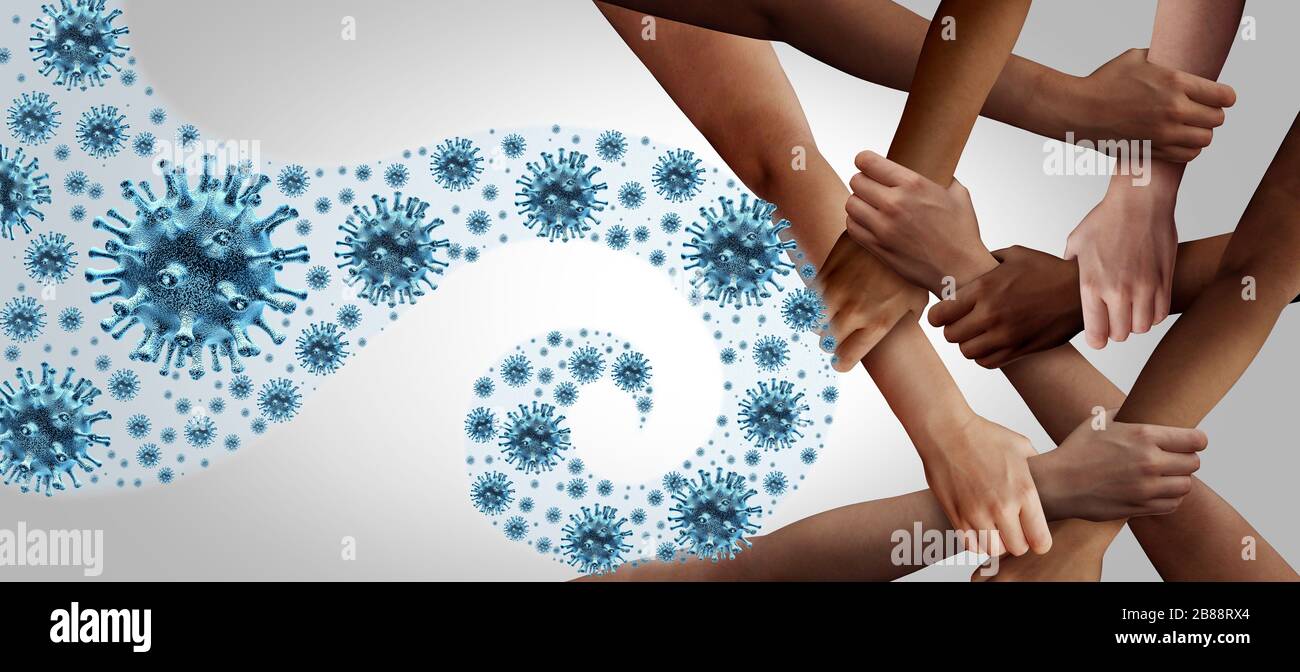 Working together to fight disease and stopping the coronavirus from spreading and infecting the community as influenza or flu control and prevention. Stock Photo