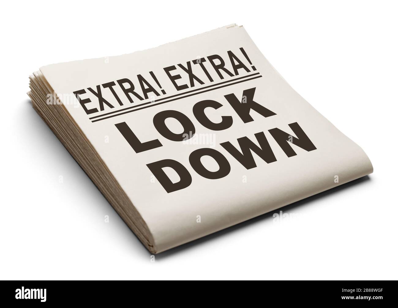 Lock Down Headline on Newspaper Isolated on White Background. Stock Photo