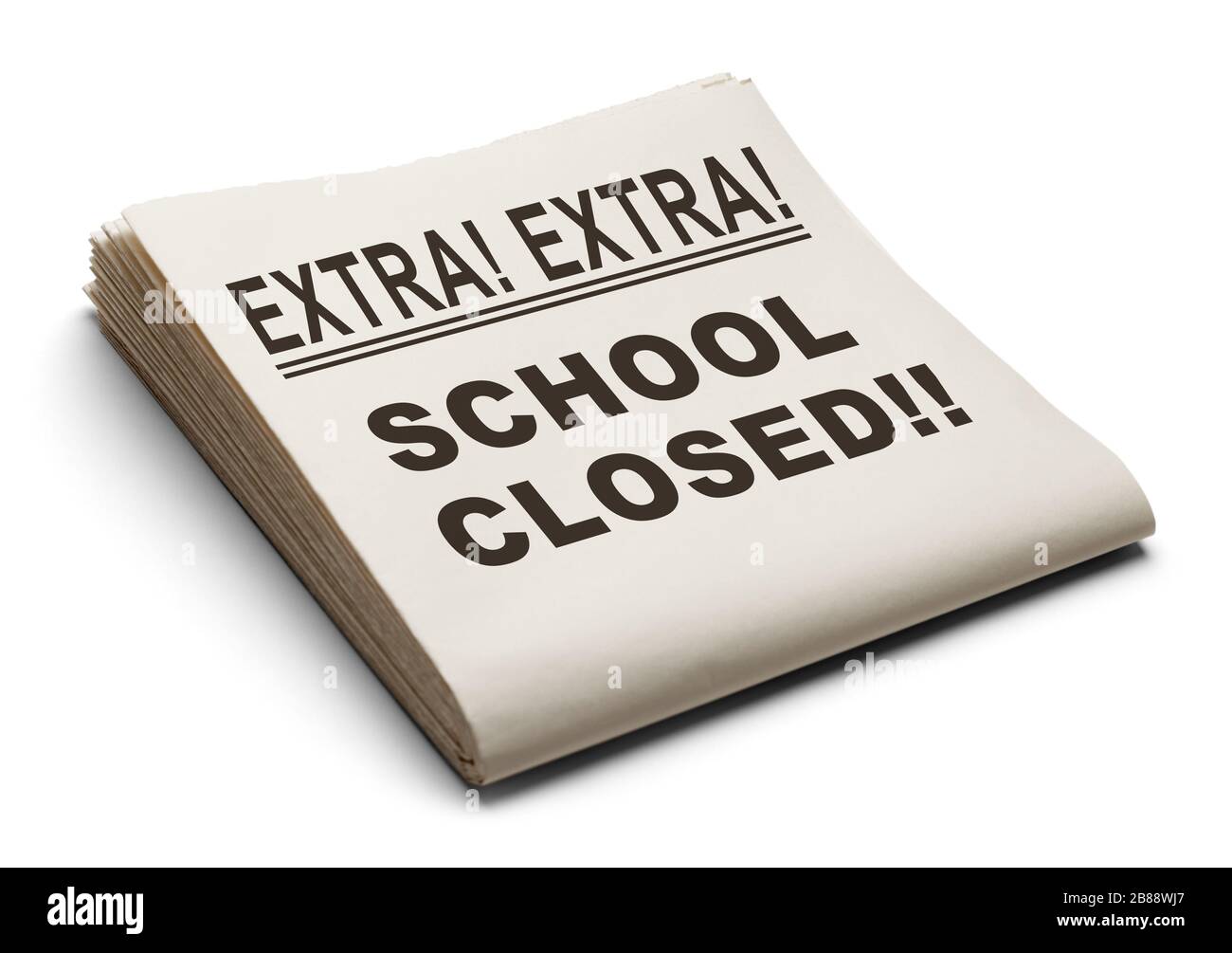 School Closed Newspaper Isolated on White Background. Stock Photo