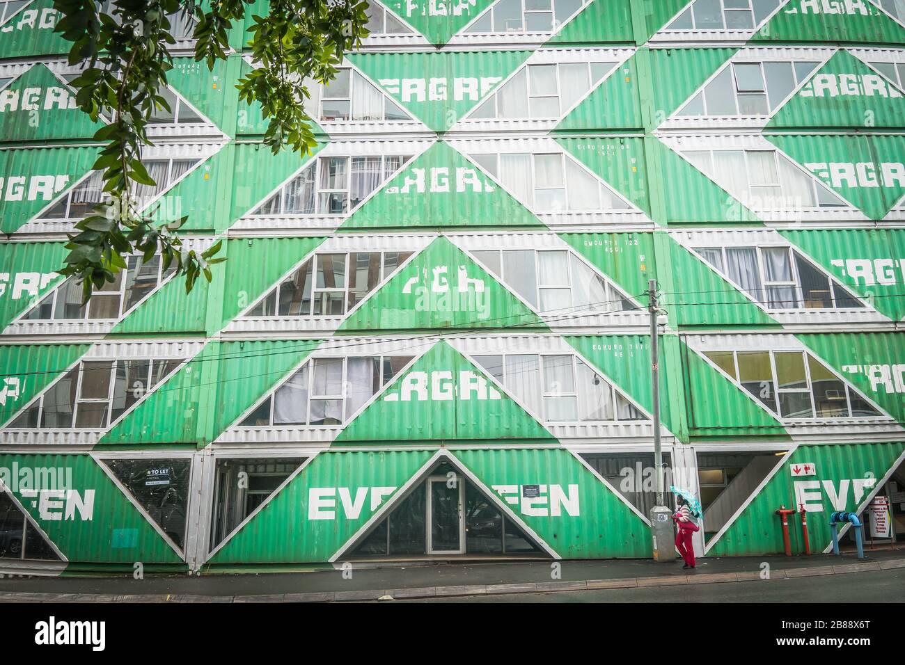 Maboneng district, Johannesburg, South Africa - Decemeber 5, 2019 - Drivelines Studios, residential building made of used shipping containers Stock Photo