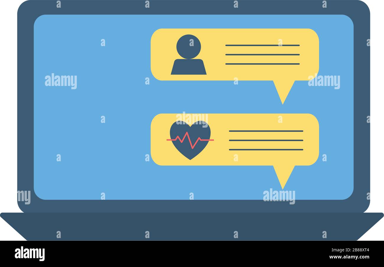 Communication bubbles about health inside laptop flat style icon vector ...