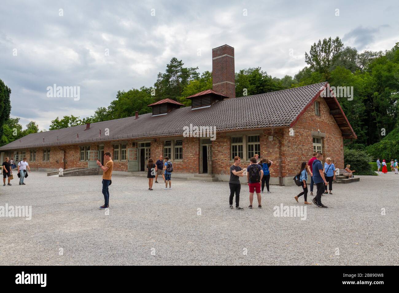 The second Crematoria building, Barrack X at the former Nazi German Dachau concentration camp, Munich, Germany. Stock Photo