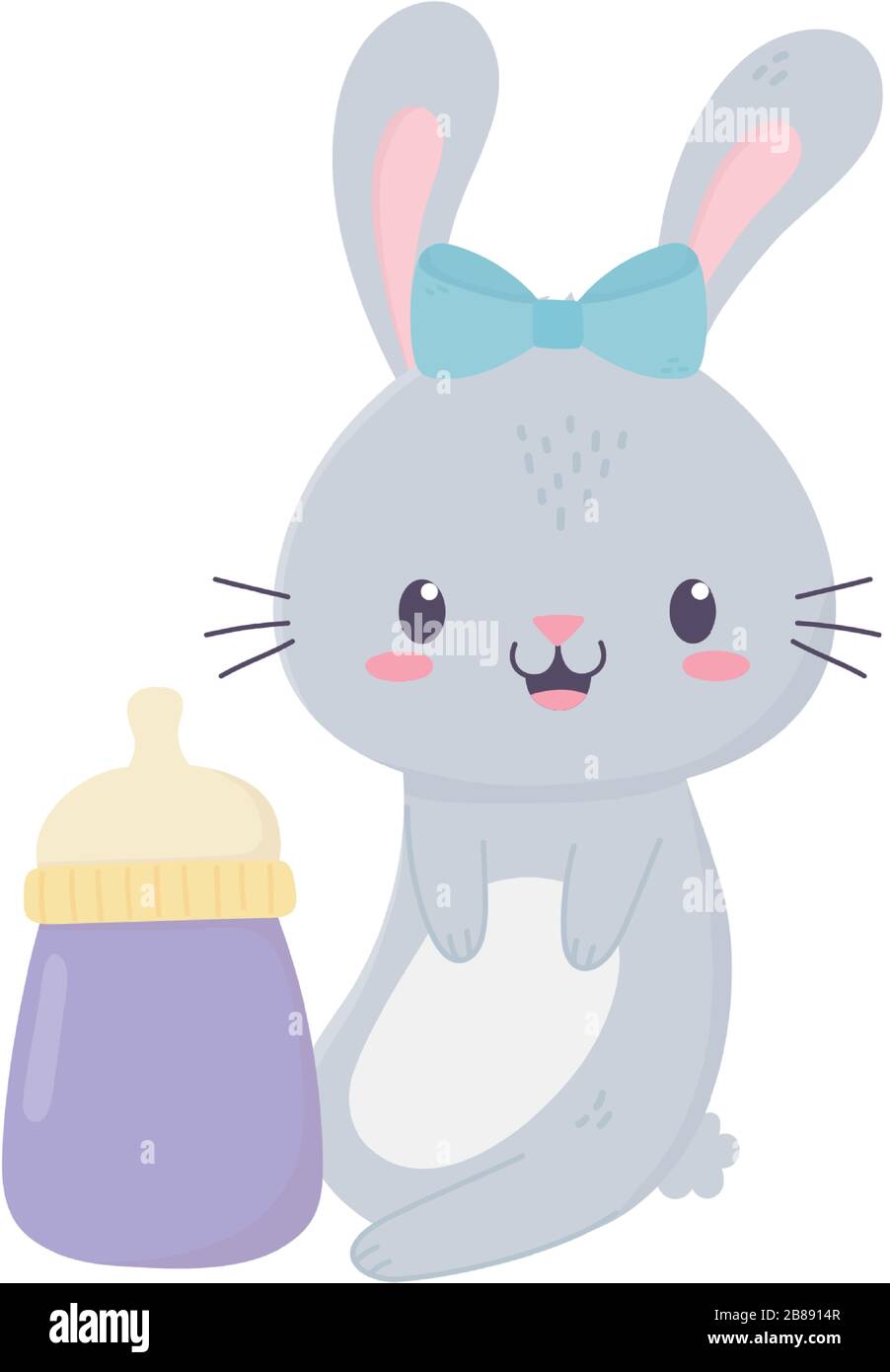 baby shower little bunny milk bottle card cartoon decoration vector ...