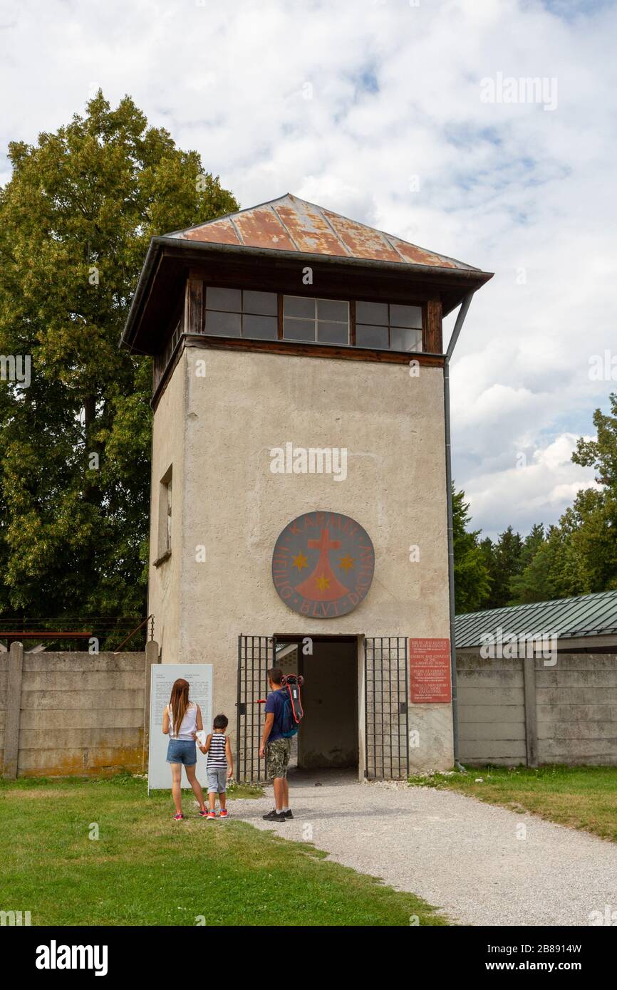 Former tower leading to the Carmelite Convent behind the former Nazi German Dachau concentration camp, Munich, Germany. Stock Photo